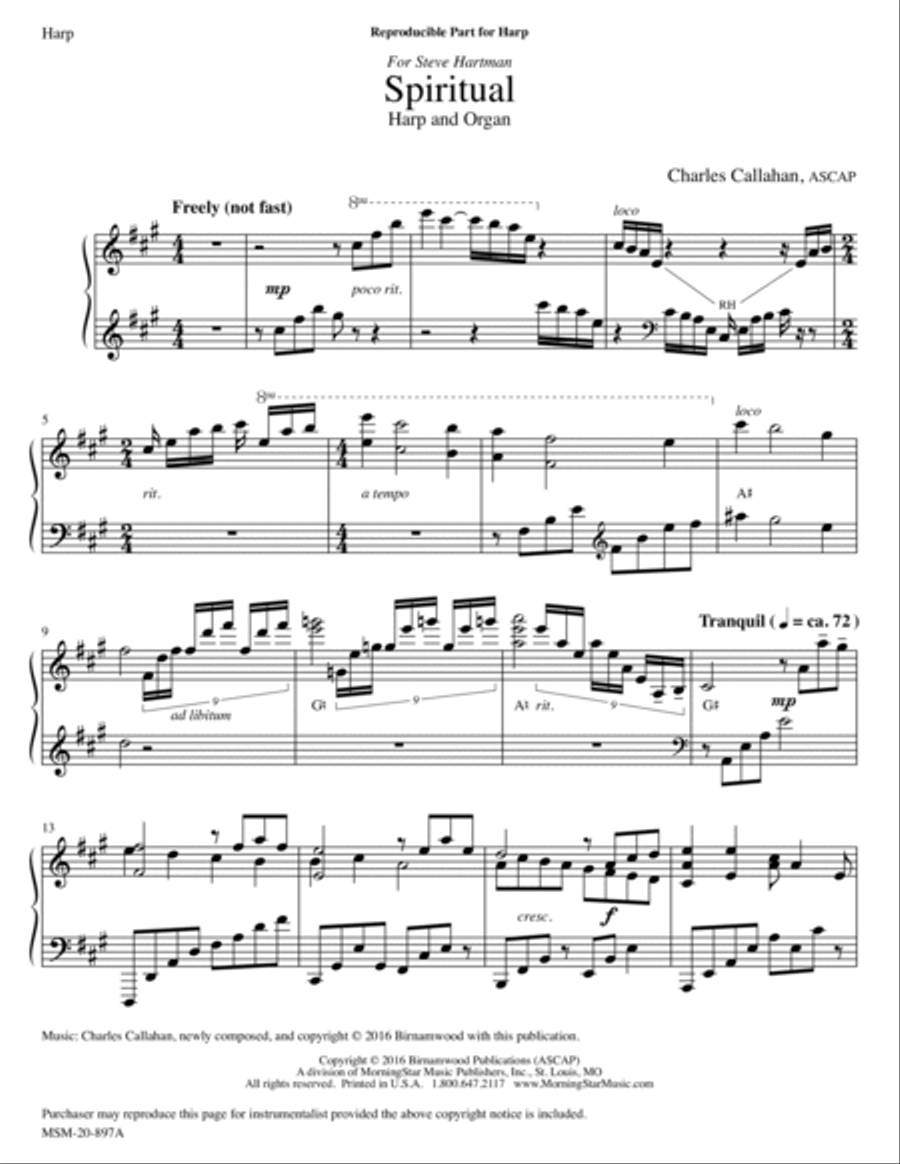 Spiritual: He's Got the Whole World in His Hands (Downloadable Harp Part) Harp scores gallery preview page 1