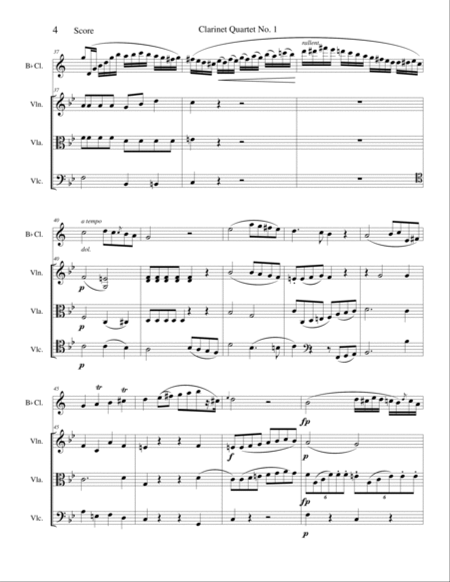 Clarinet Quartet No. 1 B-Flat Clarinet scores gallery preview page 4