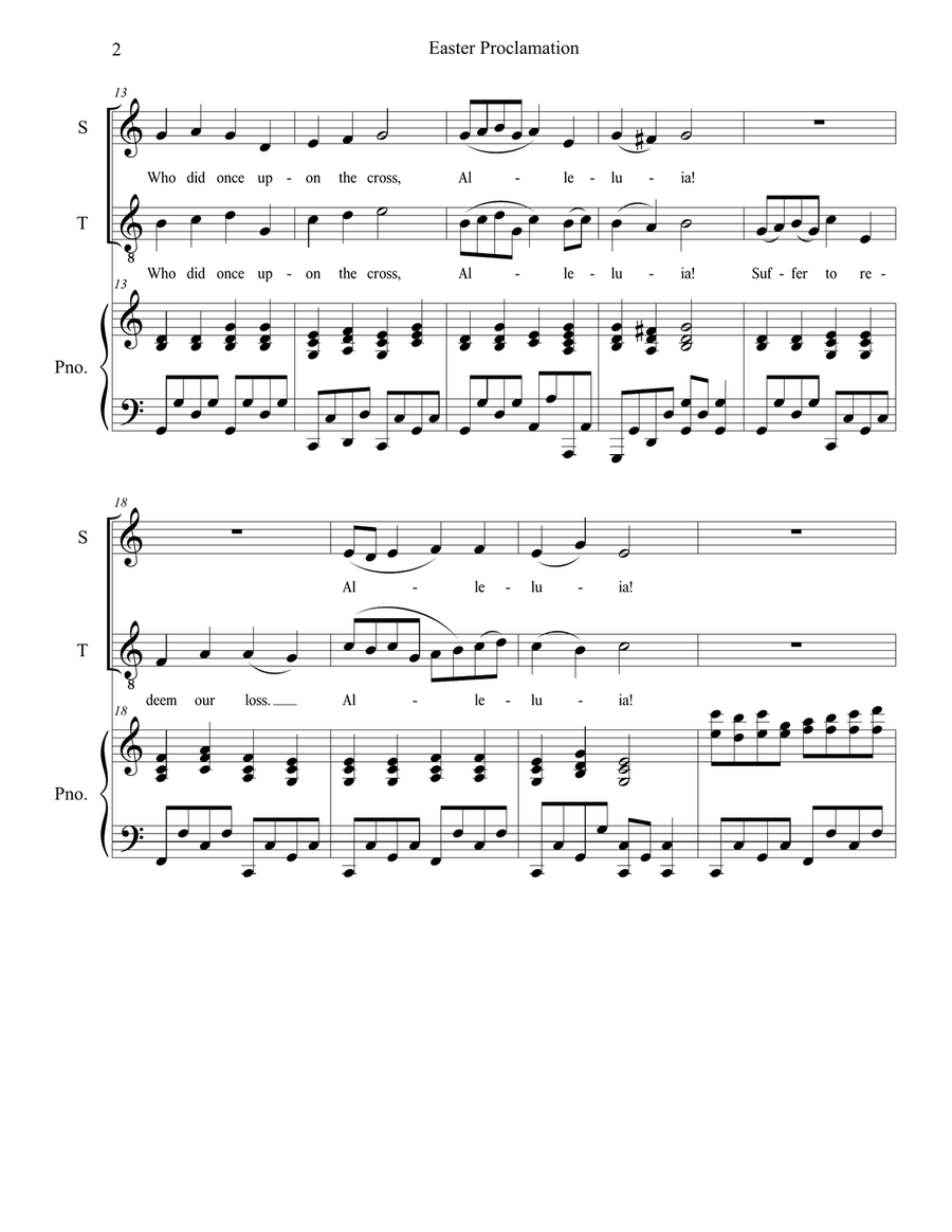 Easter Proclamation (The Risen Christ) (2-part choir - (Soprano and Tenor) 2-Part scores gallery preview page 2