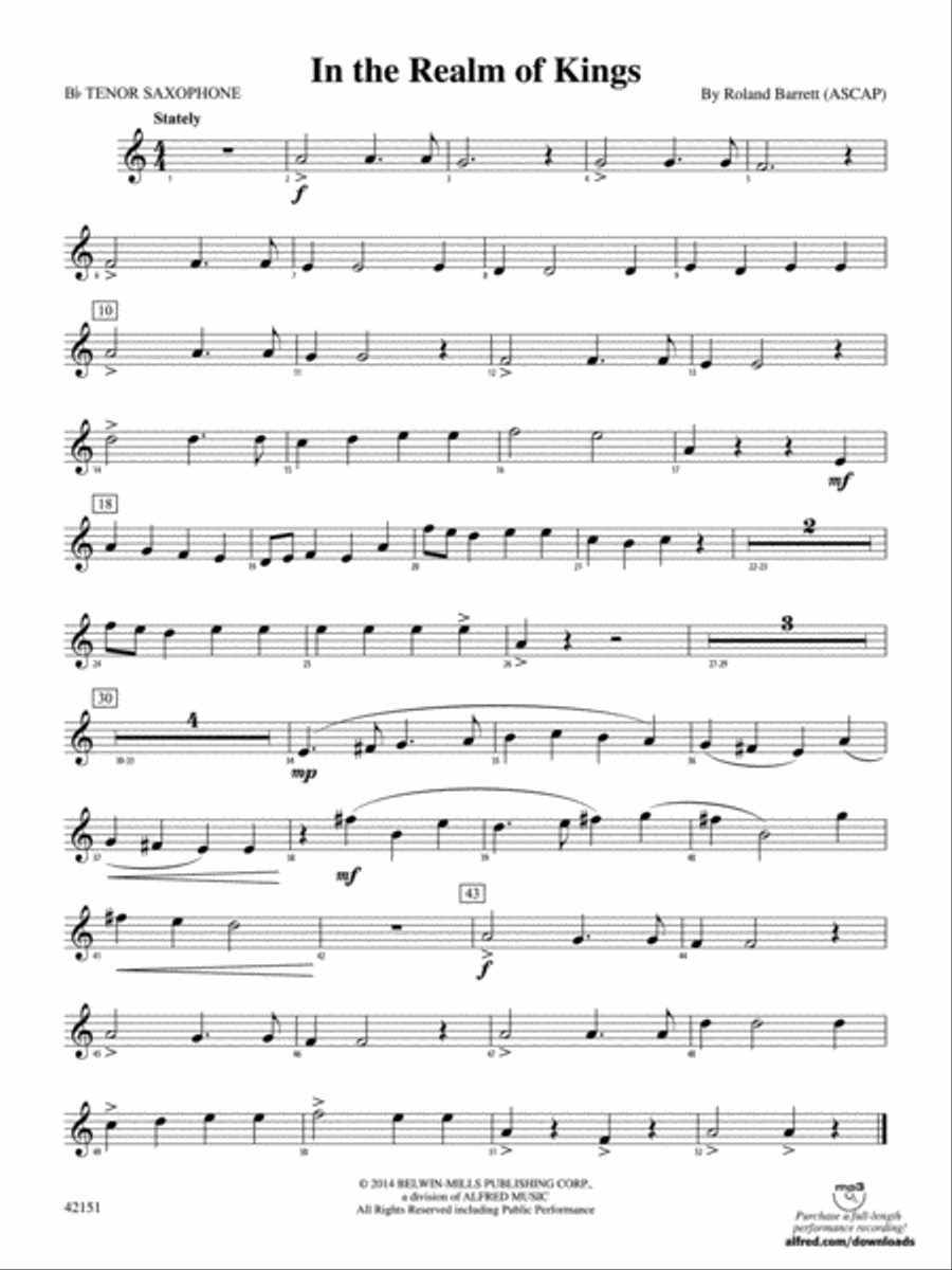 In the Realm of Kings: B-flat Tenor Saxophone Concert Band scores gallery preview page 1