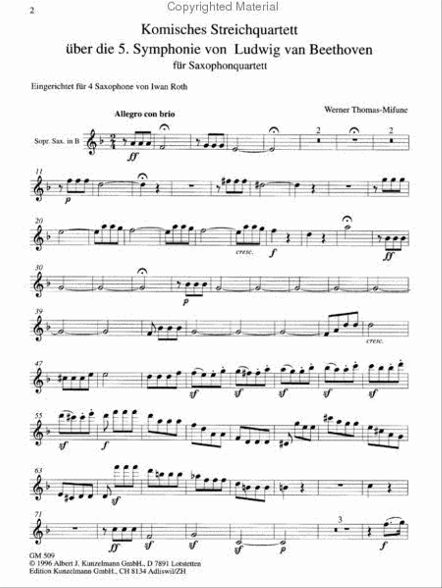 Comic String Quartet based on the 5th Symphony by Ludwig Van Beethoven - Arranged for Saxophone Quartet (Score and Parts)