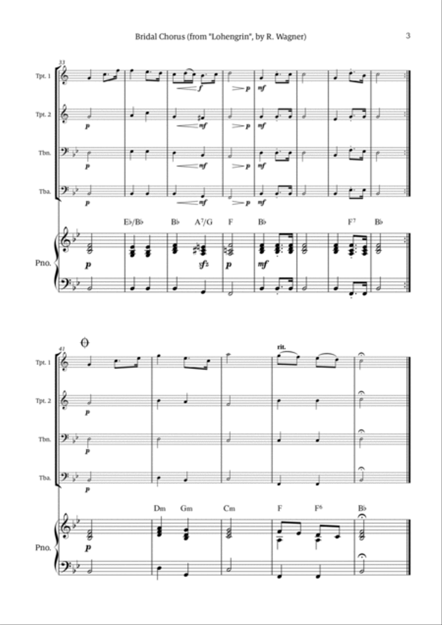 Bridal Chorus (Here Comes The Bride) Brass Quartet scores gallery preview page 3