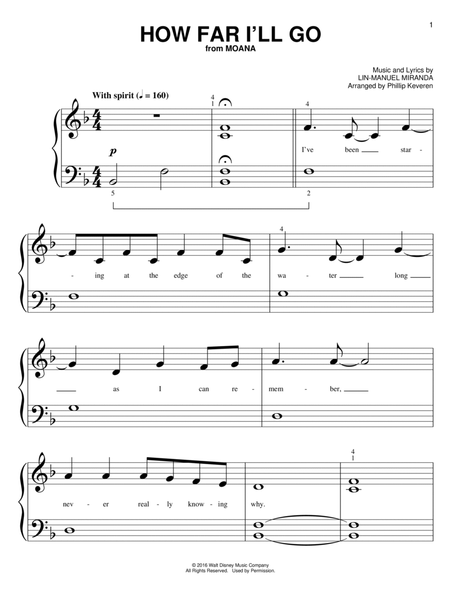 How Far I'll Go (from Moana) (arr. Phillip Keveren) Easy Piano scores gallery preview page 1