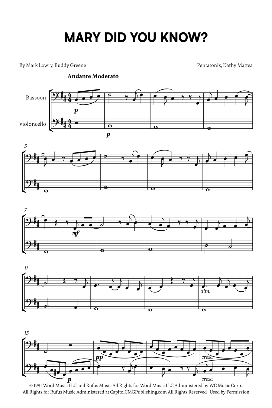 Mary, Did You Know? Mary, Did You Know? Bassoon scores gallery preview page 1
