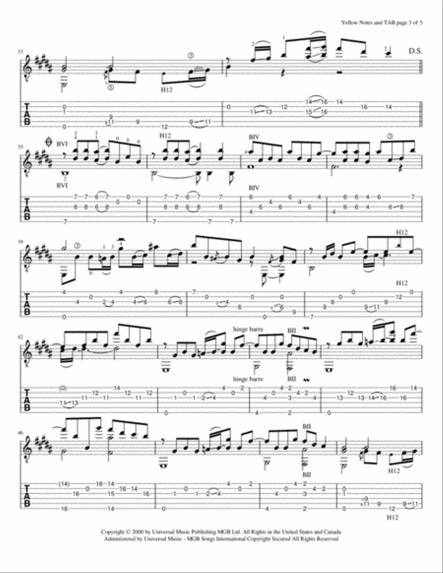 Yellow Guitar Tablature scores gallery preview page 3