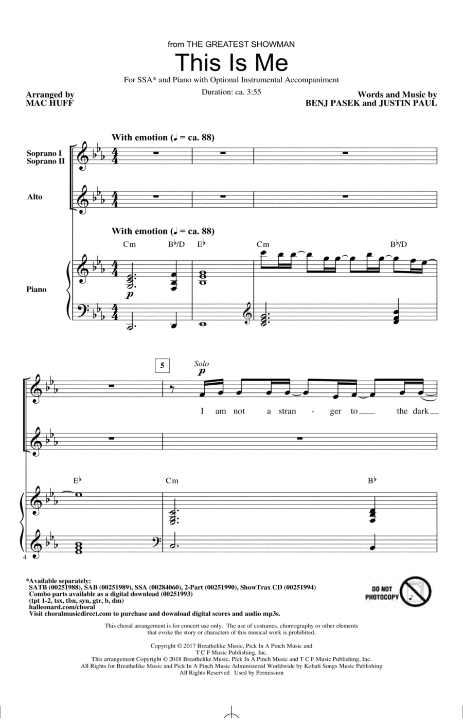 This Is Me (from The Greatest Showman) (arr. Mac Huff) SSA scores gallery preview page 1