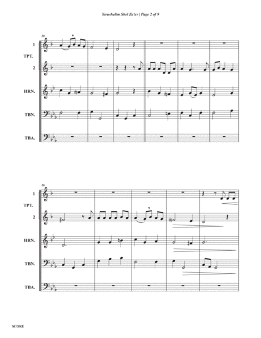 Yerushalim Shel Za'av (Jerusalem of Gold) Brass Quintet scores gallery preview page 2