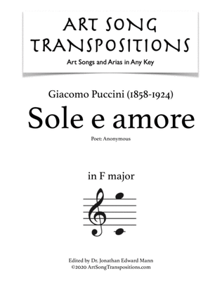 Book cover for PUCCINI: Sole e amore (transposed to F major)