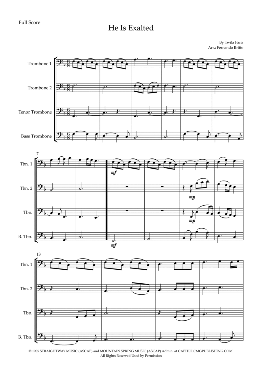 He Is Exalted Brass Ensemble scores gallery preview page 1