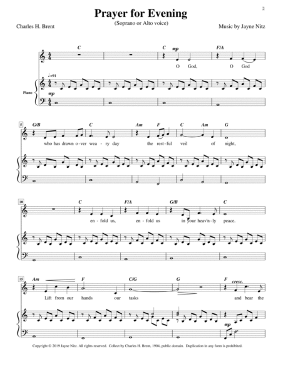 Prayer for Evening (Soprano or Alto voice) Alto Voice scores gallery preview page 2