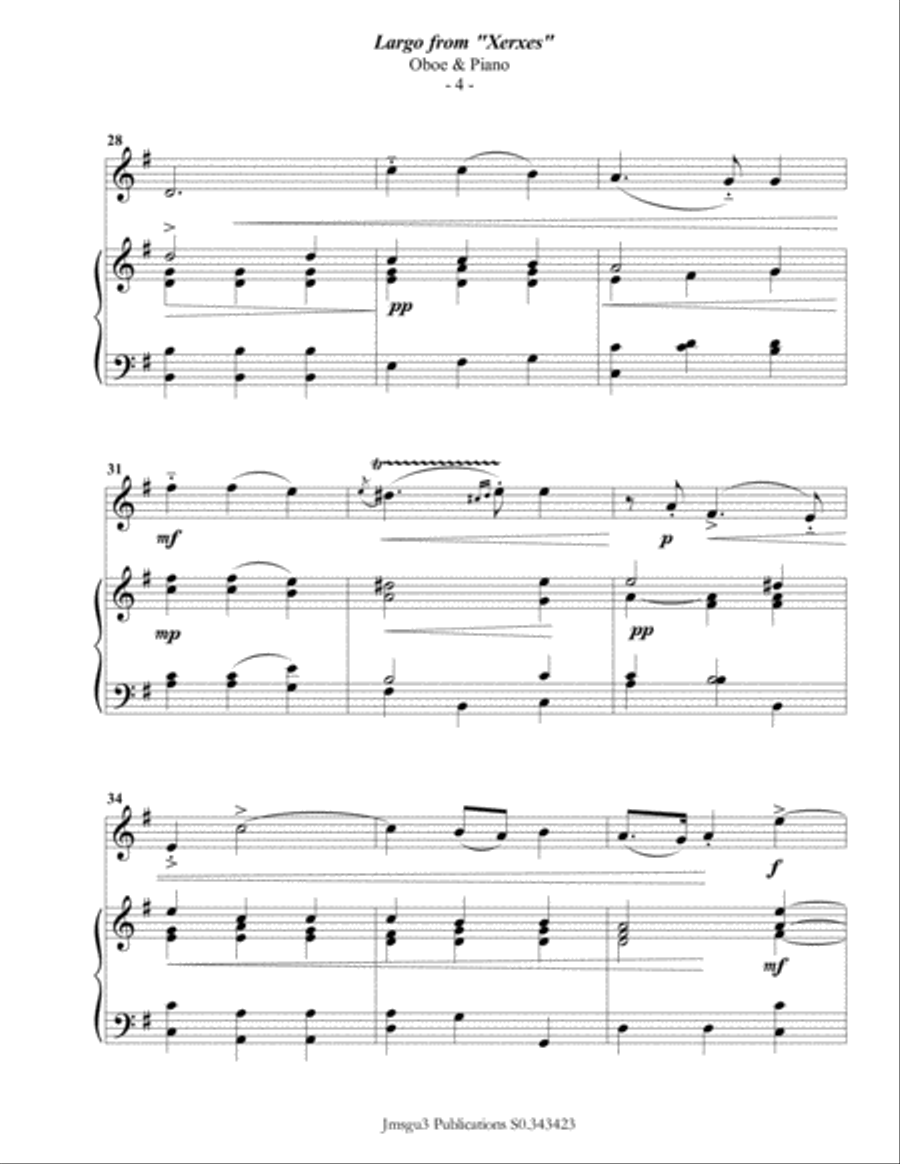 Handel: Largo from Xerxes for Oboe & Piano Piano scores gallery preview page 4