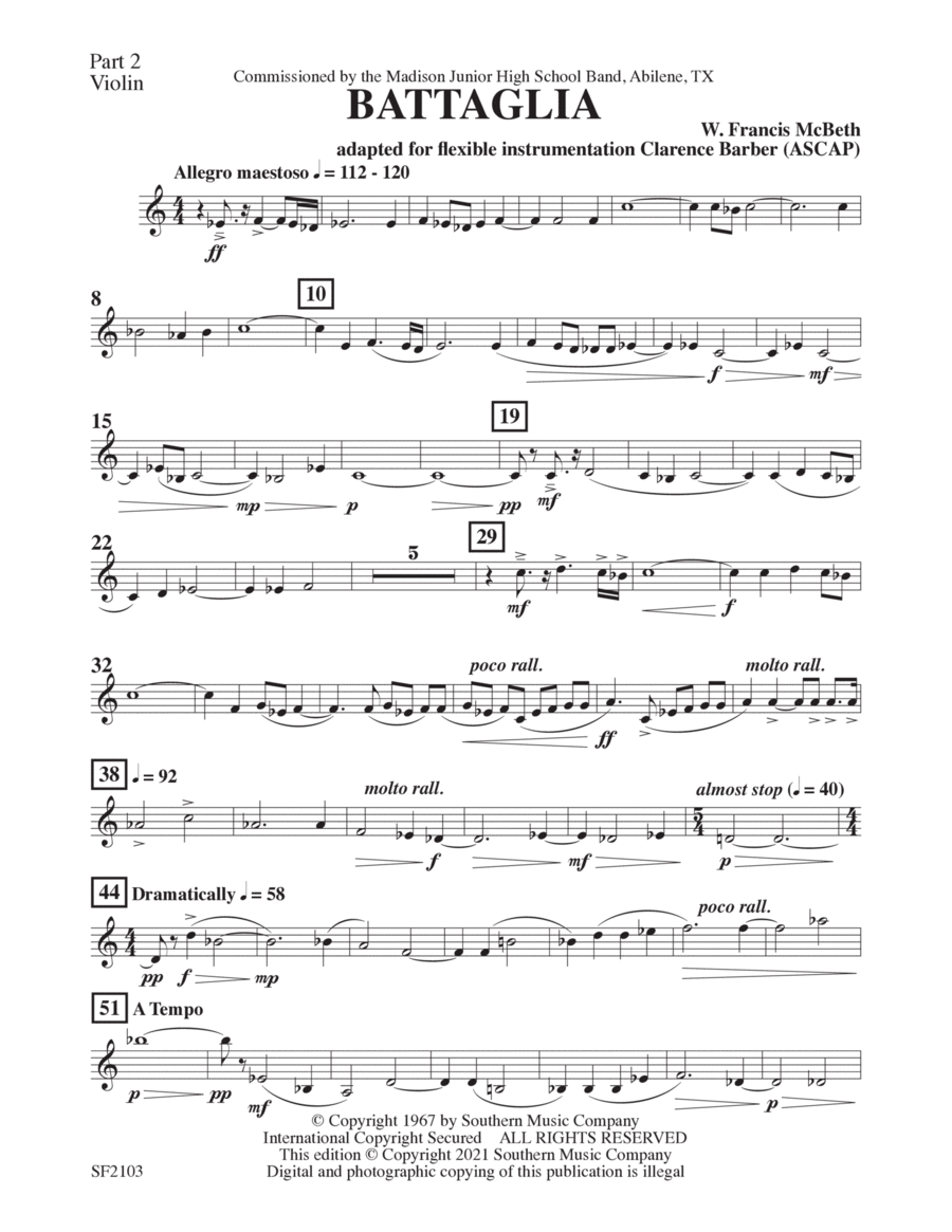 Battaglia - Violin 2 Concert Band scores gallery preview page 1