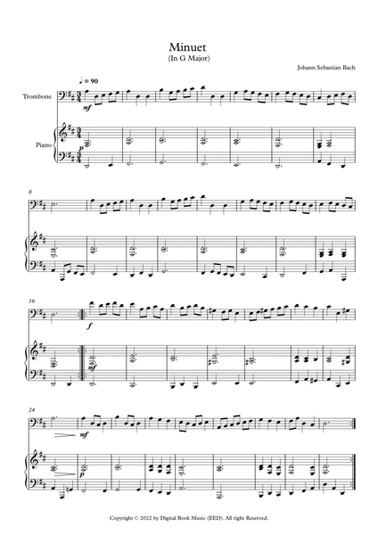 Minuet (In G Major) - Johann Sebastian Bach (Trombone + Piano) image number null
