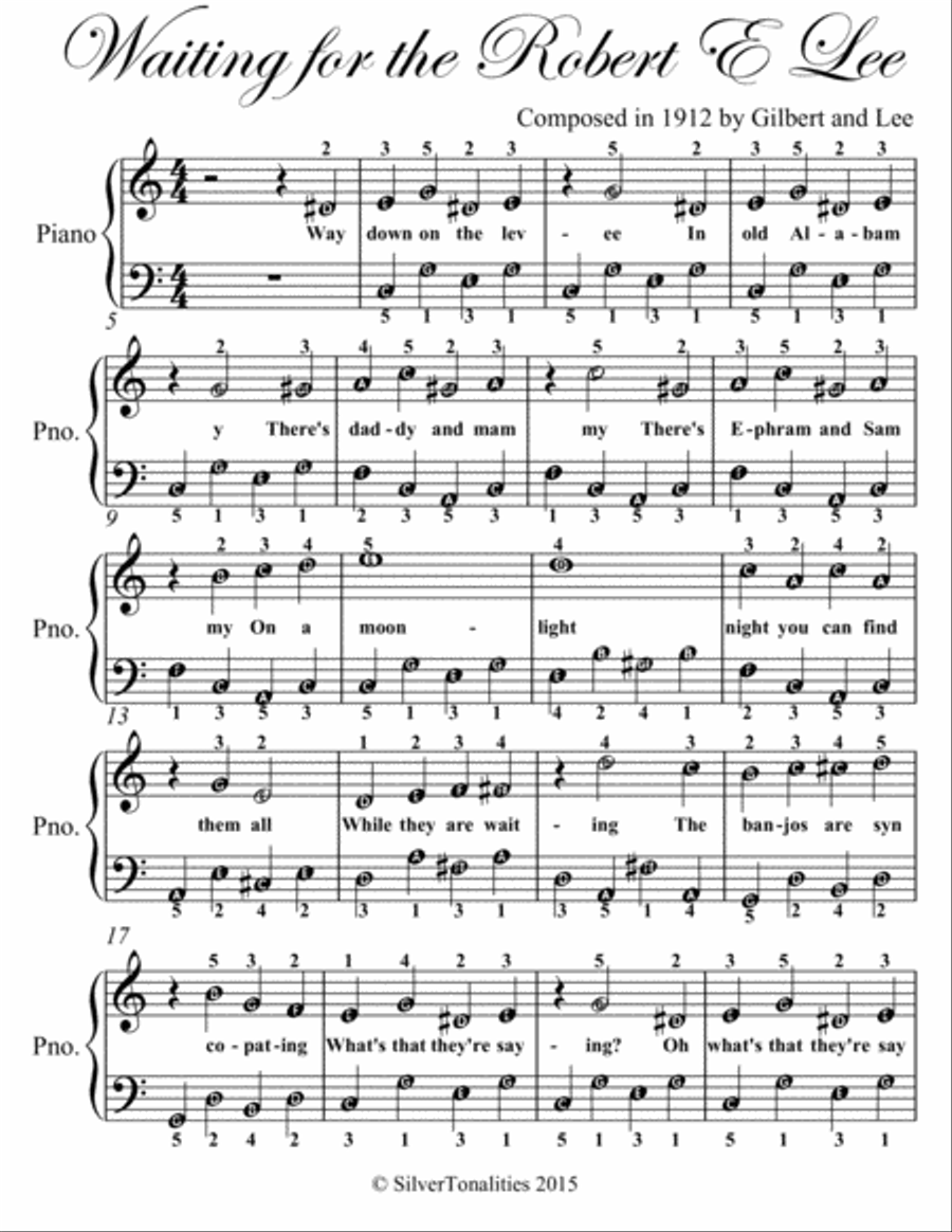 Waiting for the Robert E Lee Easiest Piano Sheet Music Easy Piano scores gallery preview page 2