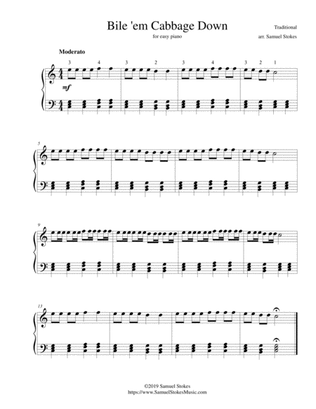 Bile 'em Cabbage Down (Boil Them Cabbage Down) - for easy piano