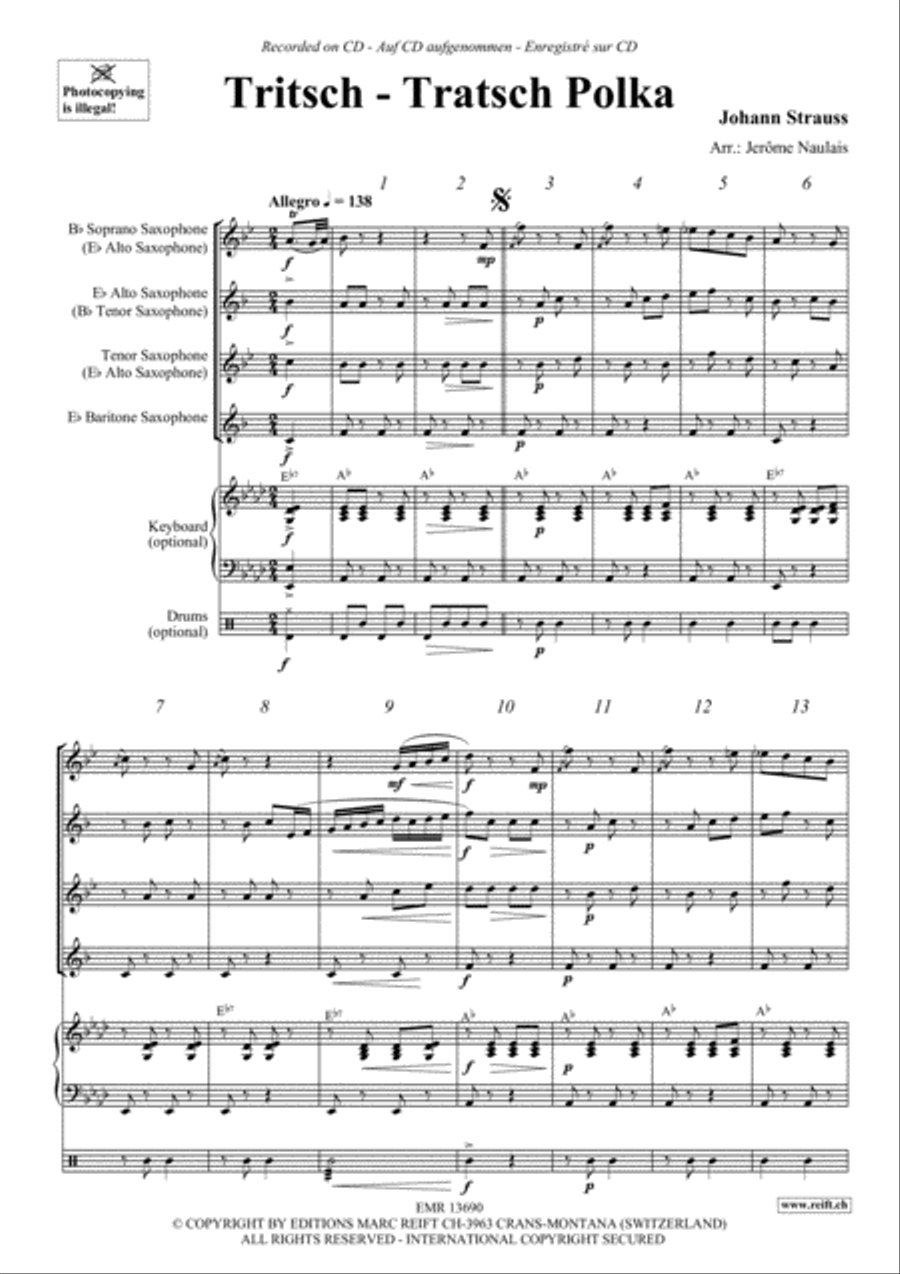 Tritsch-Tratsch Polka Saxophone Quartet scores gallery preview page 3