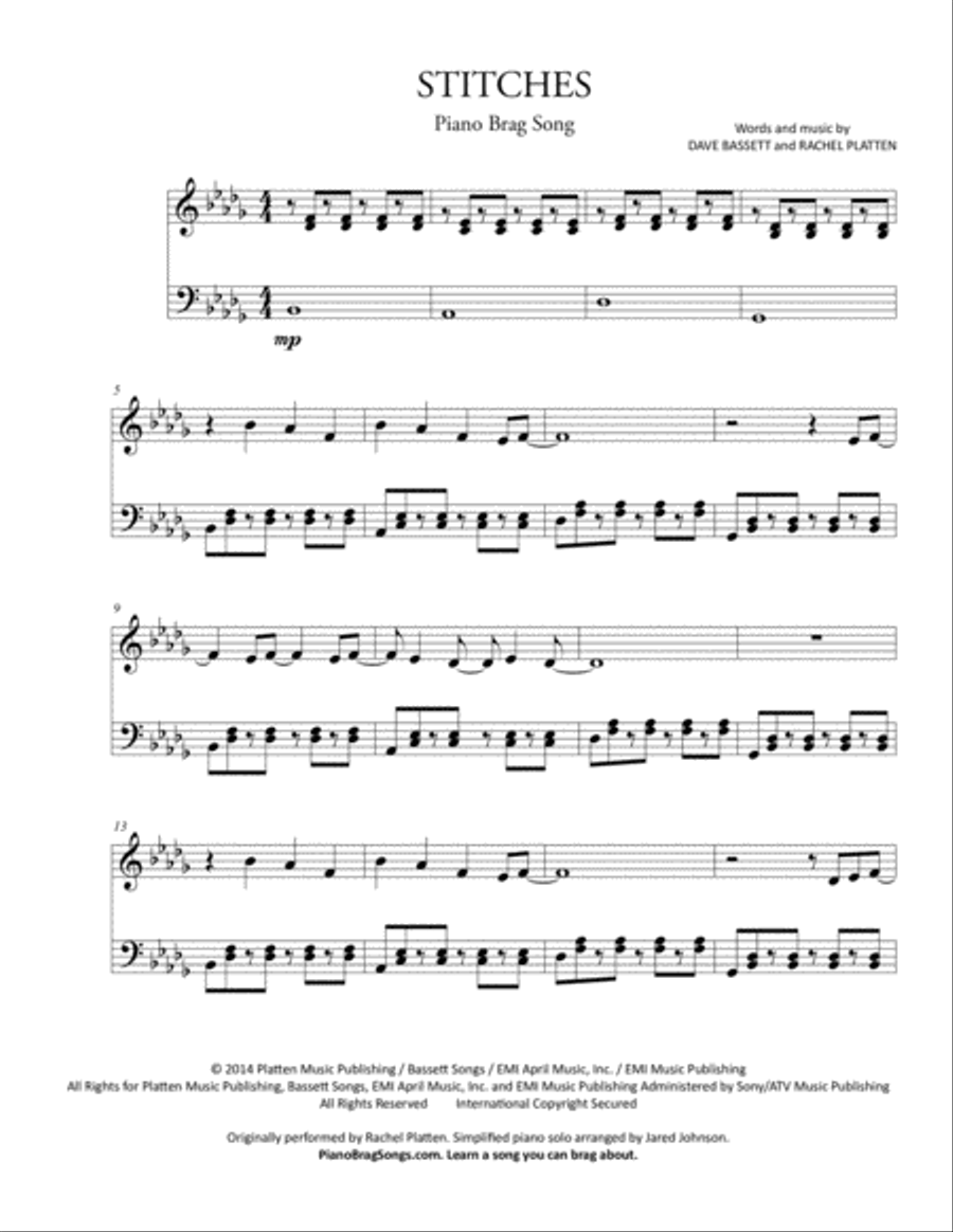 Stitches Piano Solo scores gallery preview page 1