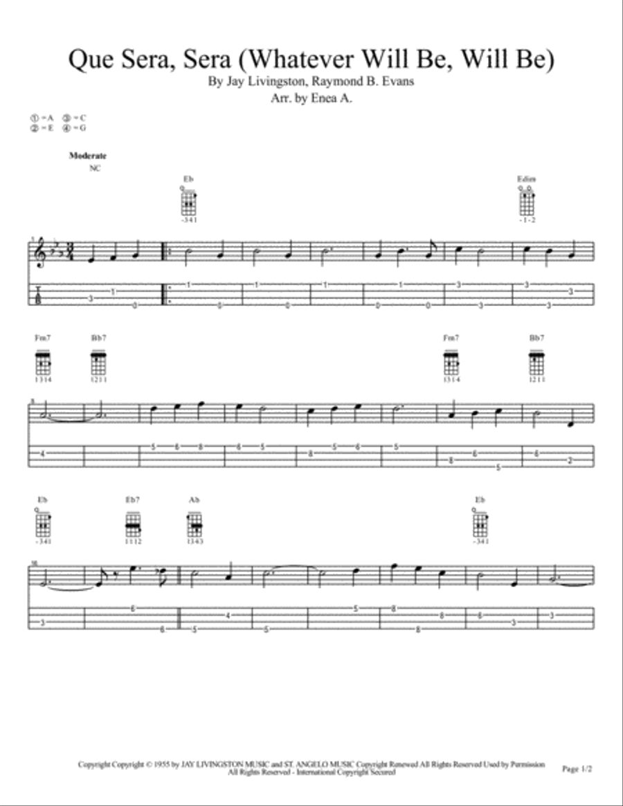 Que Sera, Sera (whatever Will Be, Will Be) Ukulele scores gallery preview page 1