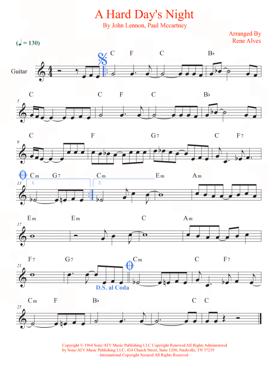A Hard Day's Night Electric Guitar scores gallery preview page 1