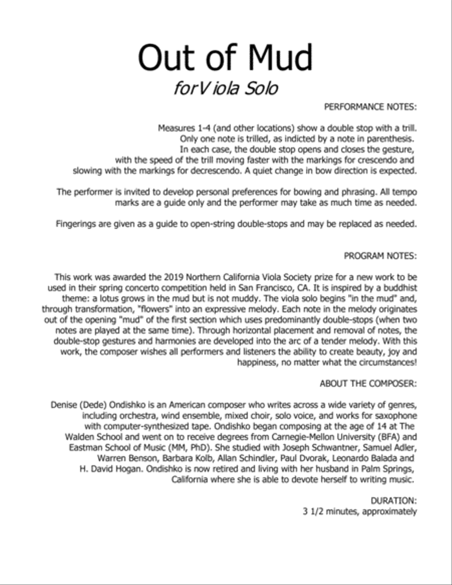 Out of Mud for Unaccompanied Viola Viola Solo scores gallery preview page 3