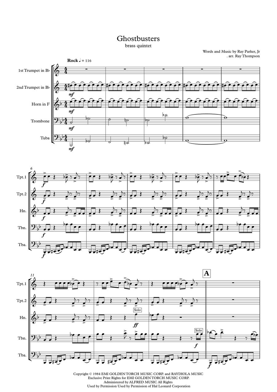Ghostbusters Brass Quintet scores gallery preview page 1