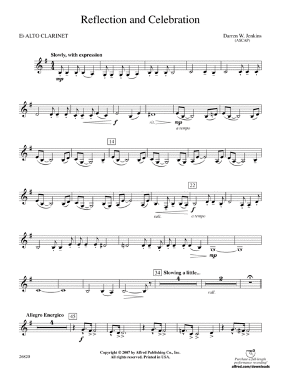 Reflection and Celebration: E-flat Alto Clarinet Concert Band scores gallery preview page 1