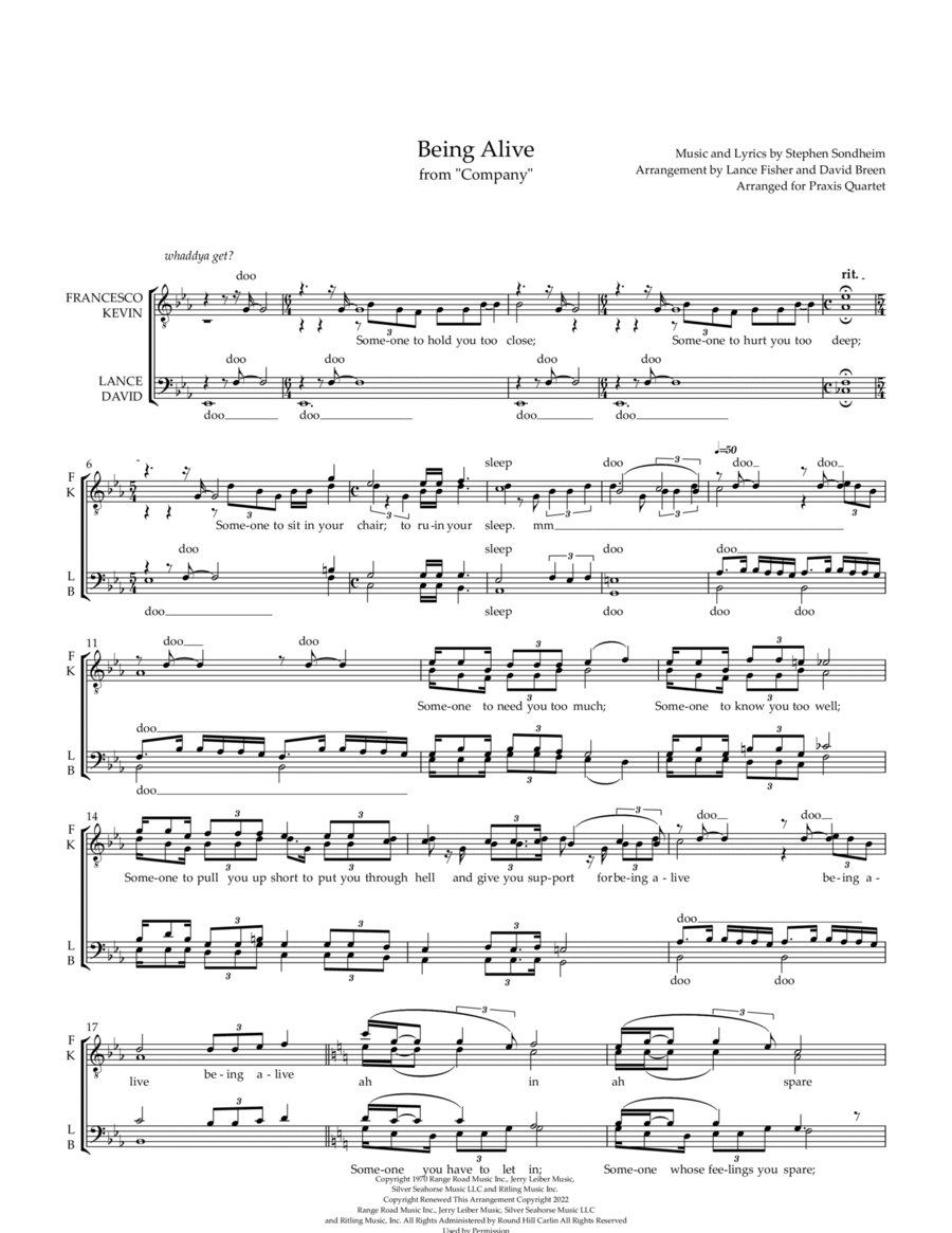 Being Alive TTBB scores gallery preview page 1