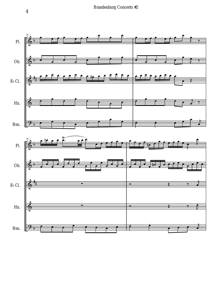 Bach Brandenburg Concerto #2 - 1st Movement for Woodwind Quintet Woodwind Quintet scores gallery preview page 4