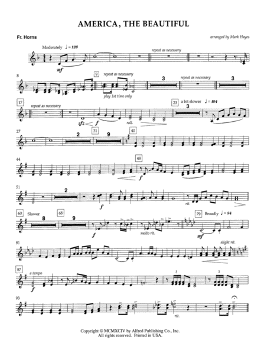 America, the Beautiful: 1st F Horn Horn scores gallery preview page 1