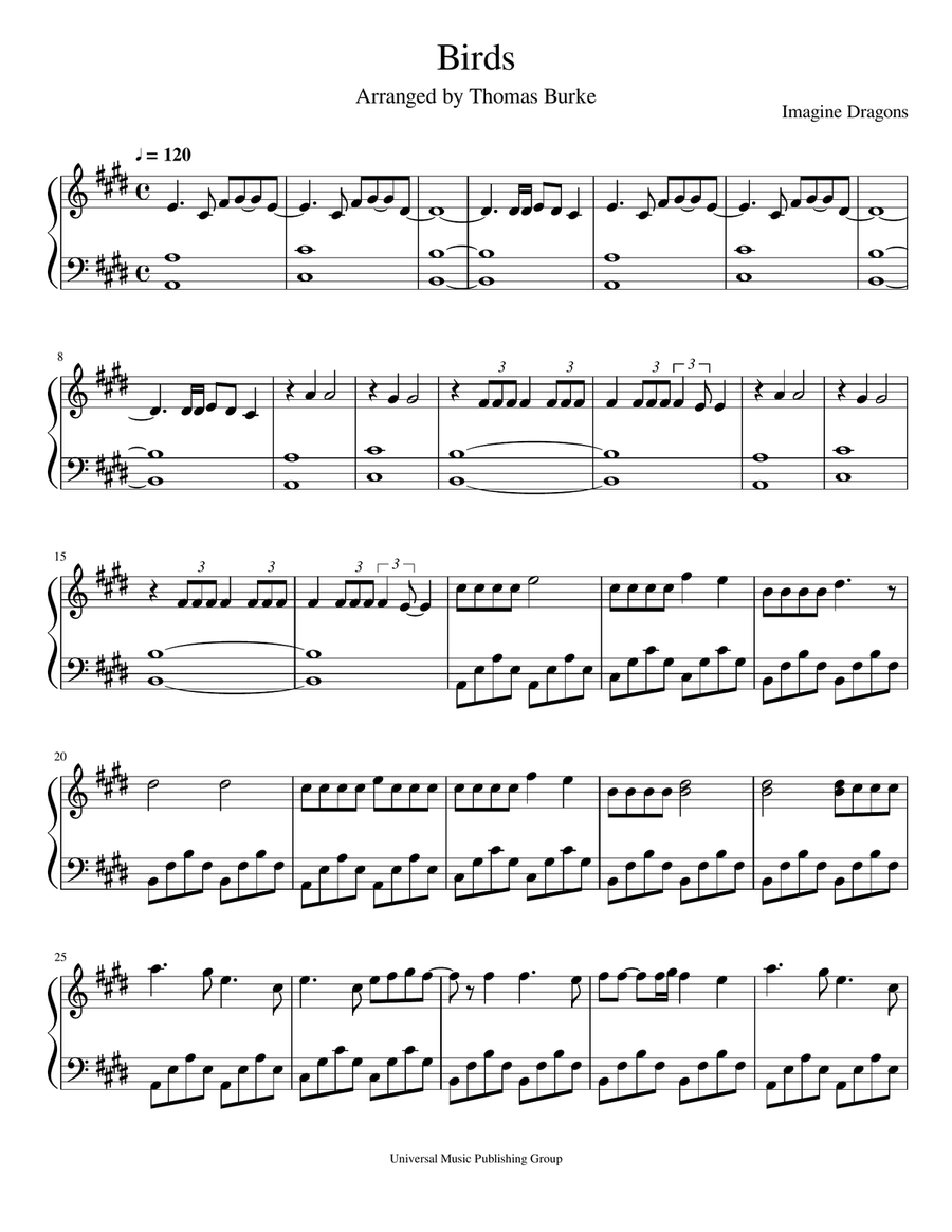 Birds Piano Solo scores gallery preview page 1