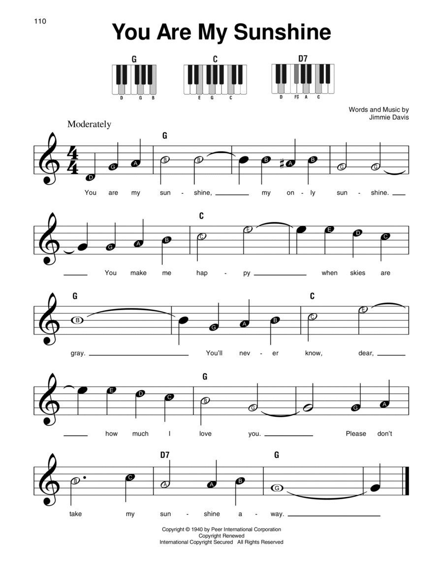 You Are My Sunshine Easy Piano scores gallery preview page 1