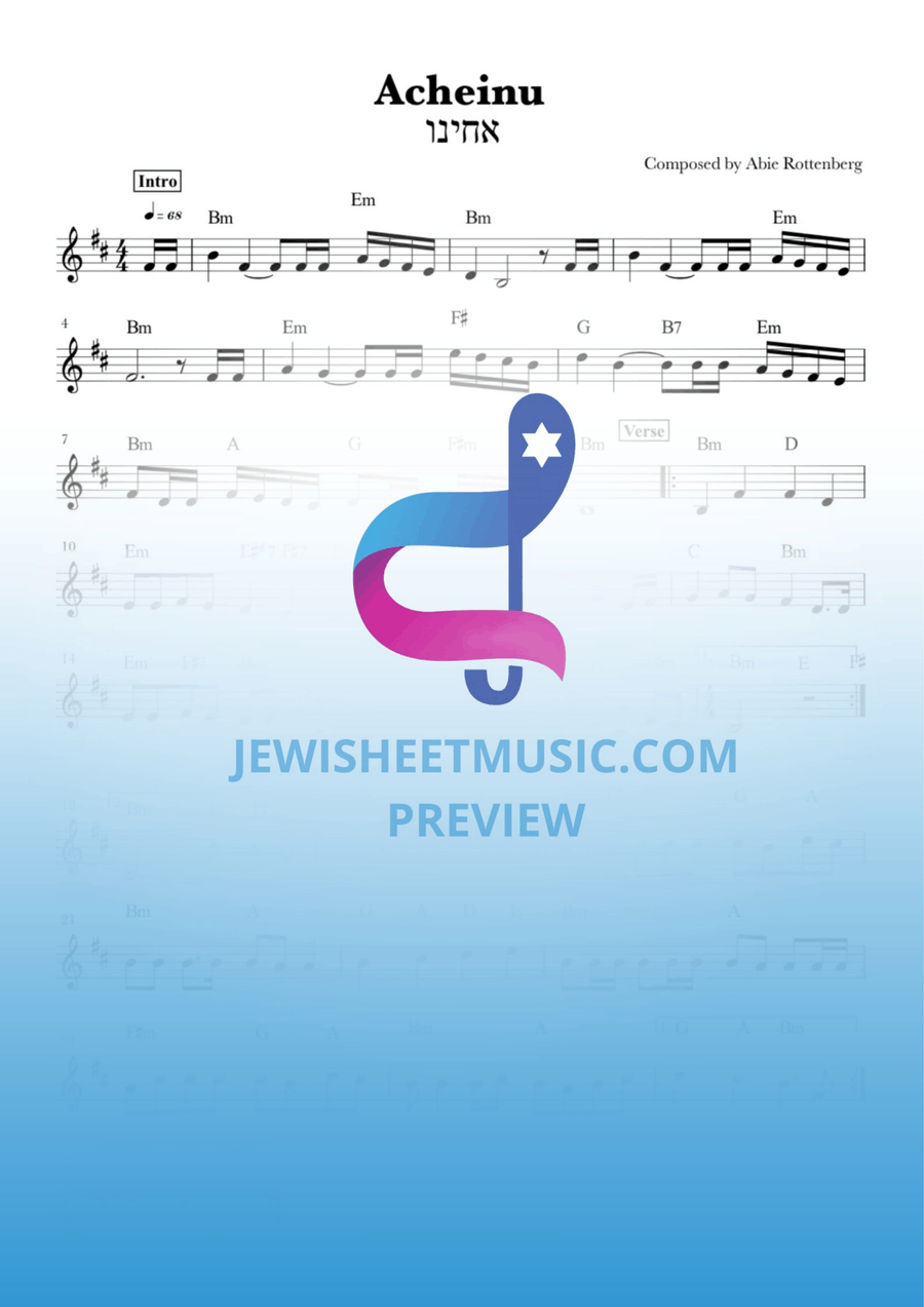 Acheinu. Easy lead sheet with chords. Piano scores gallery preview page 1