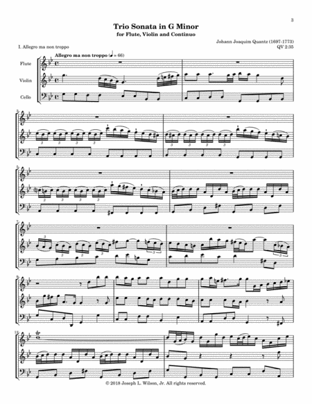 Quantz Trio Sonata in G Minor for Flute, Violin and Continuo QV. 2:35 image number null