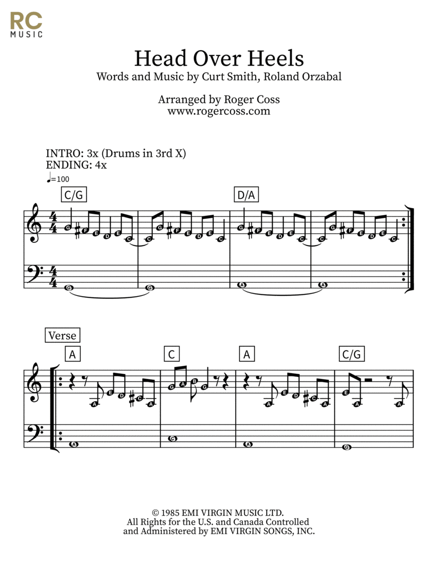 Head Over Heels Head Over Heels Easy Piano scores gallery preview page 1