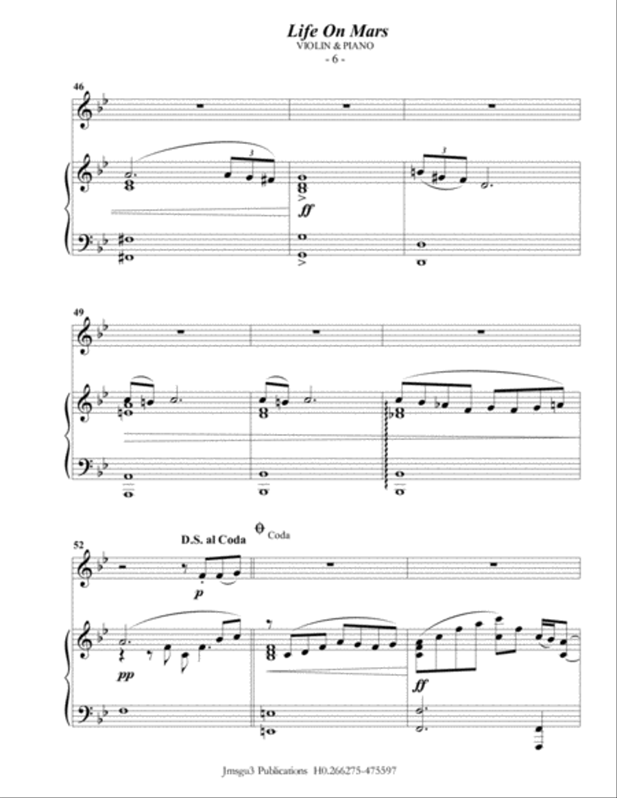 Life On Mars Violin Solo scores gallery preview page 6