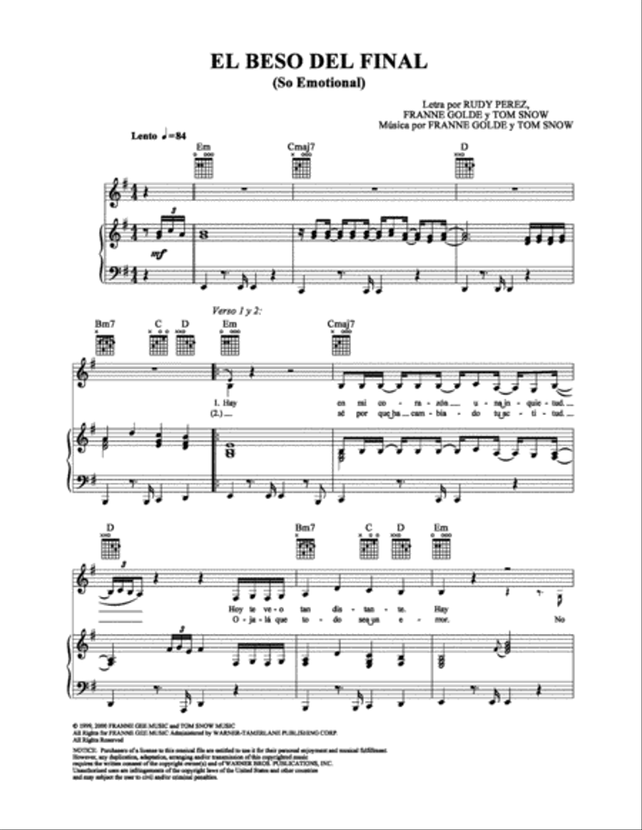 El Beso Del Final Piano, Vocal, Guitar scores gallery preview page 1