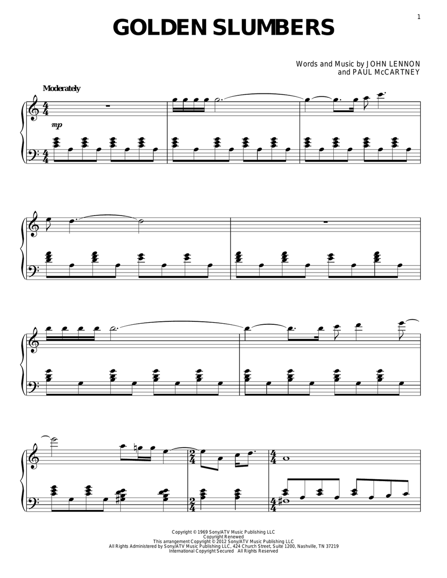 Golden Slumbers Piano Solo scores gallery preview page 1