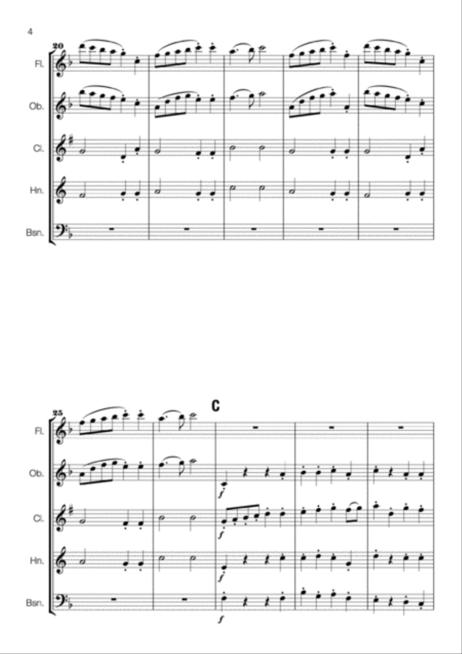 Holst - Second Suite in F for Military Band 1. March (arr. for Wind Quintet) Woodwind Quintet scores gallery preview page 4