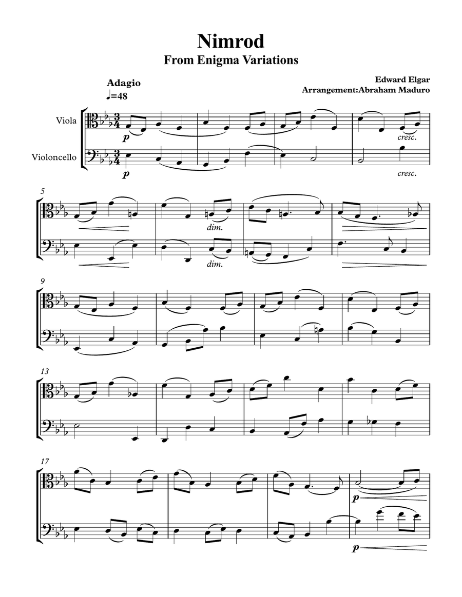 Nimrod From Enigma Variations Viola Cello Duet String Duet scores gallery preview page 1