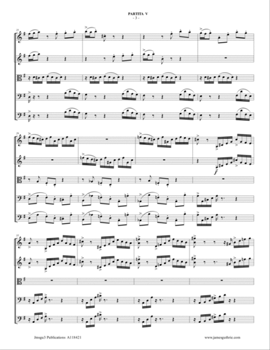 BACH: Partita No. 5 BWV 829 for String Orchestra String Orchestra scores gallery preview page 3