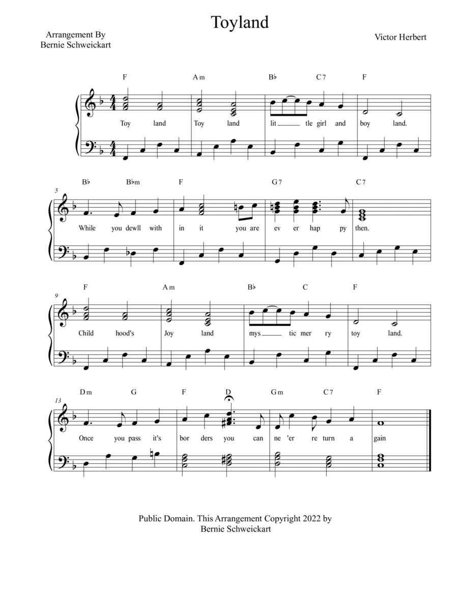 Toyland (Easy To Play in 4/4 time) Piano, Vocal, Guitar scores gallery preview page 1