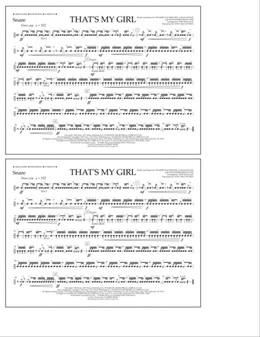 That's My Girl - Snare Marching Band scores gallery preview page 1