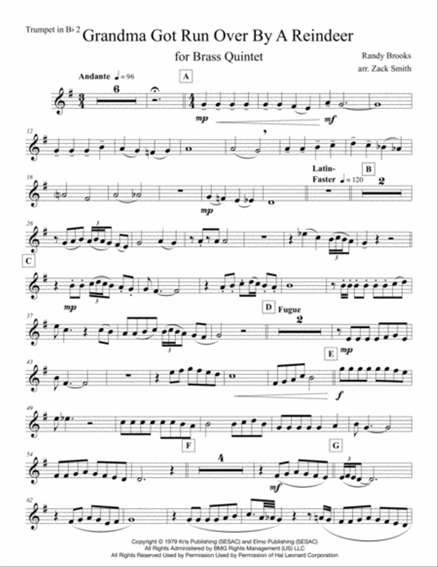 Grandma Got Run Over By A Reindeer Brass Ensemble scores gallery preview page 6