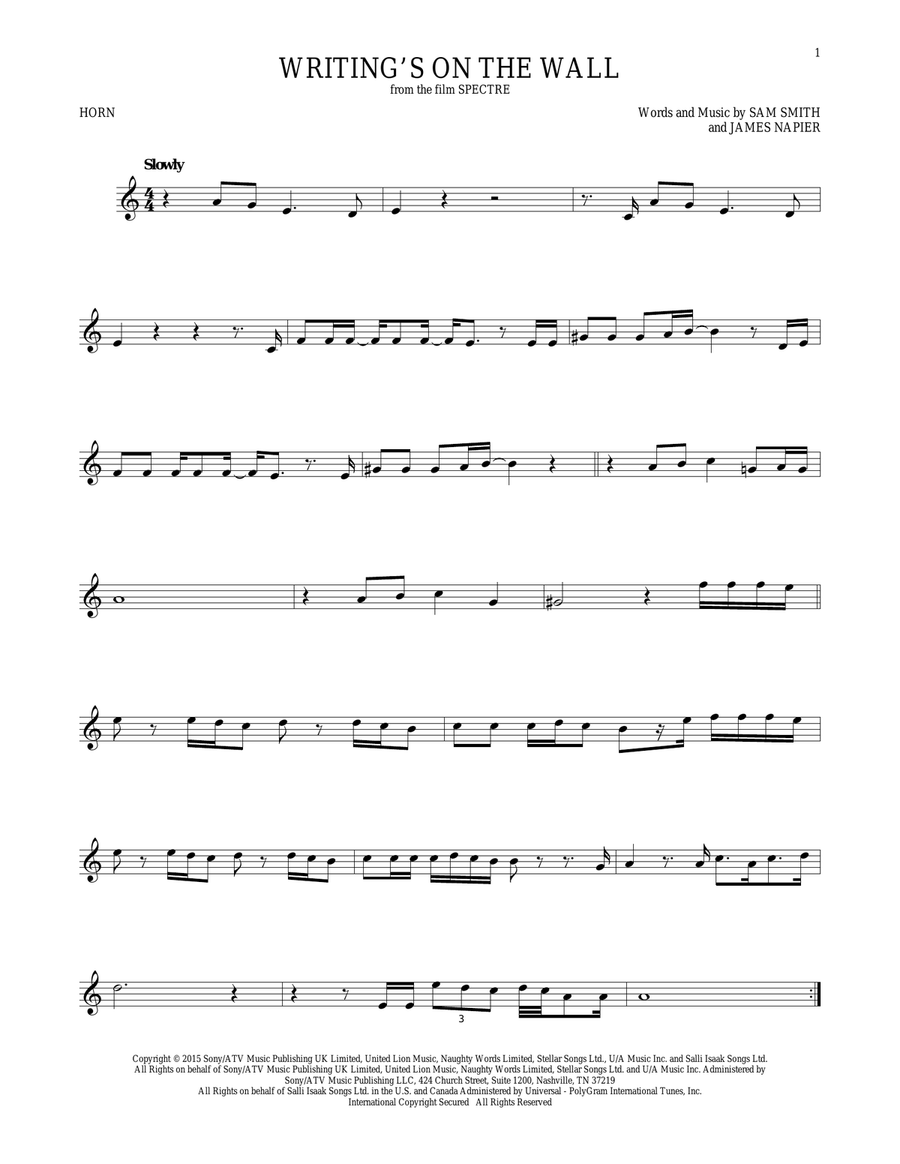 Writing's On The Wall Horn Solo scores gallery preview page 1