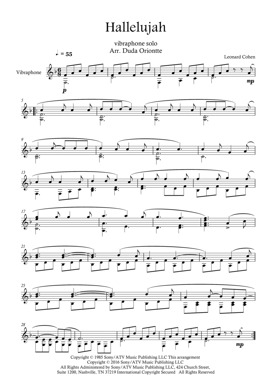 Hallelujah Hallelujah Vibraphone scores gallery preview page 1