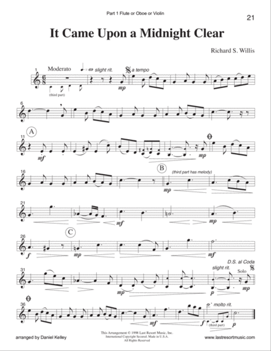 It Came a Midnight Clear for String Trio (or Wind Trio or Mixed Trio) Large Ensemble scores gallery preview page 3