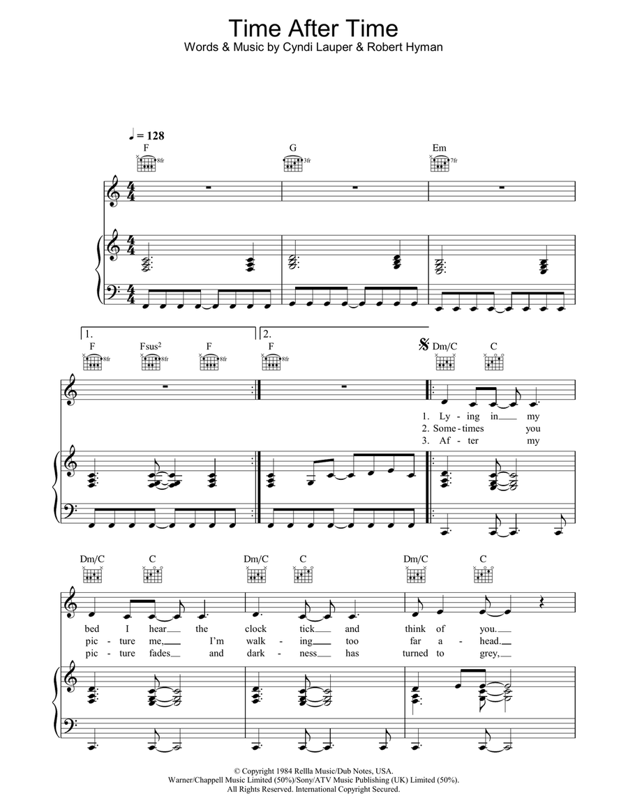 Time After Time Piano, Vocal, Guitar scores gallery preview page 1
