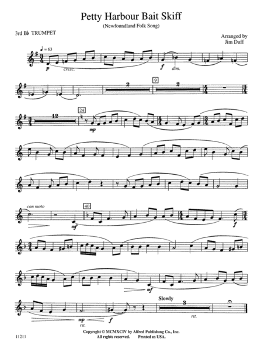 Petty Harbour Bait Skiff: 3rd B-flat Trumpet Concert Band scores gallery preview page 1