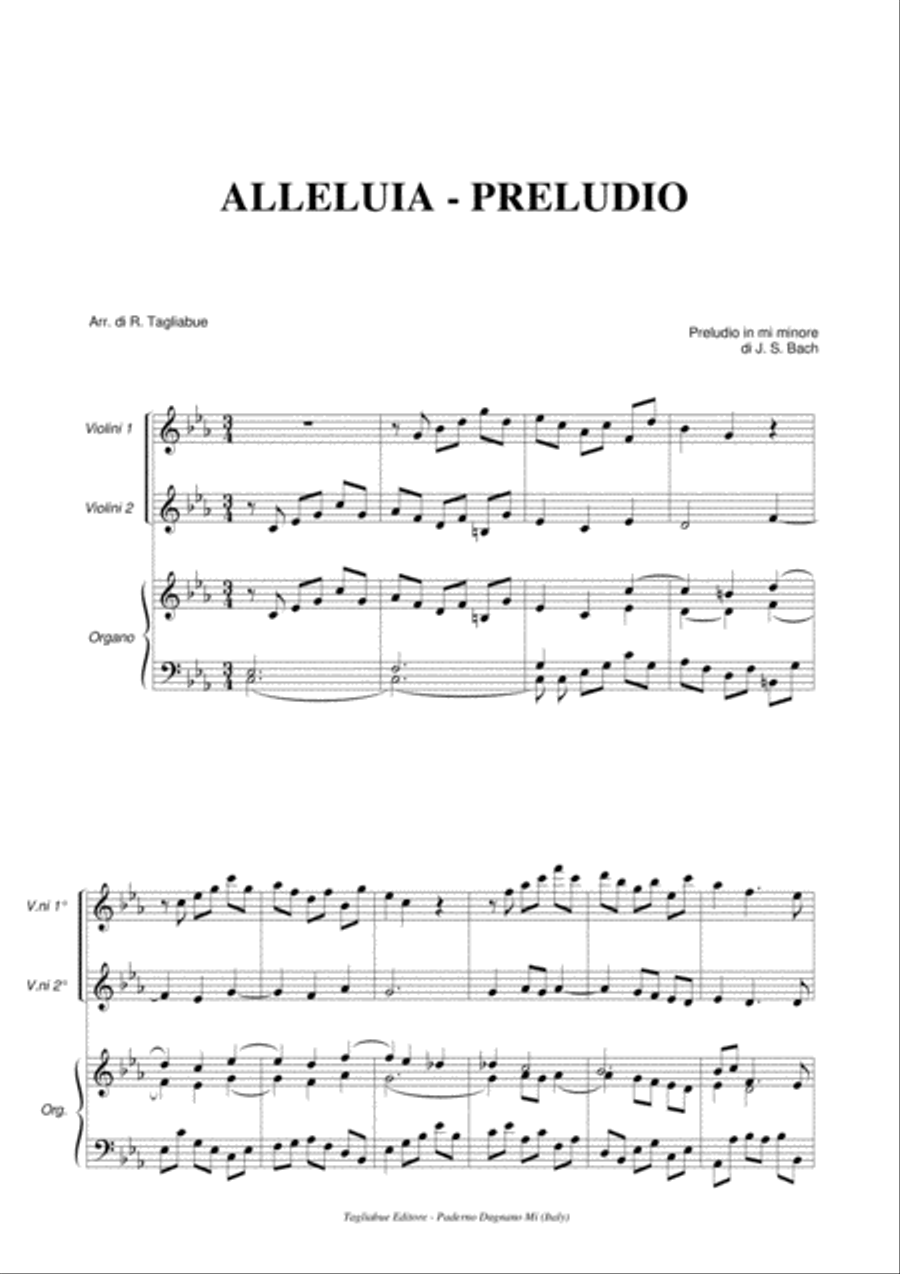 ALLELUIA - Tagliabue - Canon on Prelude in E min. of J.S.Bach - Arr. for 2 Violin, SAB Choir and Org 3-Part scores gallery preview page 2
