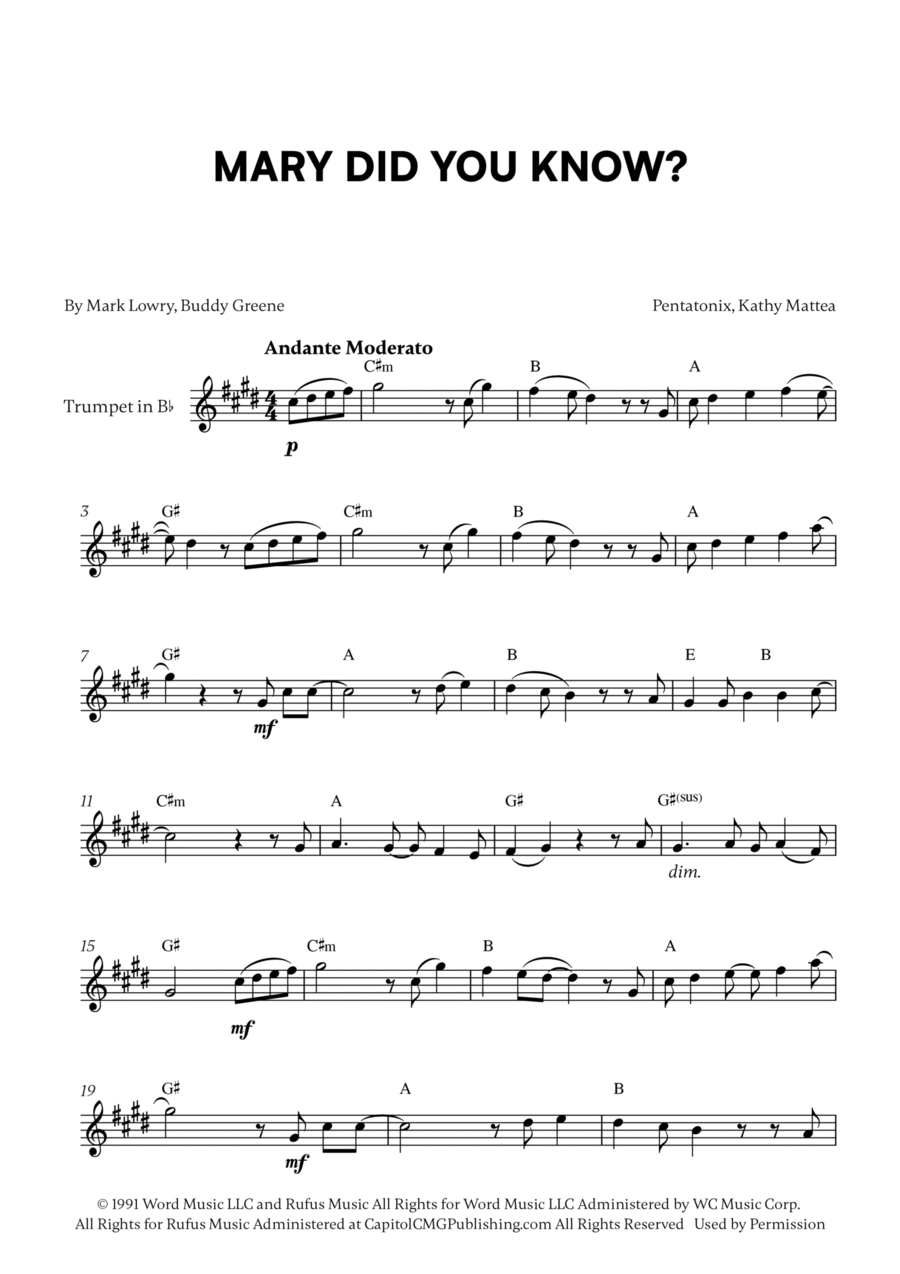 Mary, Did You Know? Trumpet Solo scores gallery preview page 1